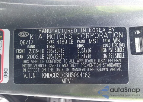 2017 Kia Niro Lx z USA, uszkodzony, nr VIN KNDCB3LC3H5094162